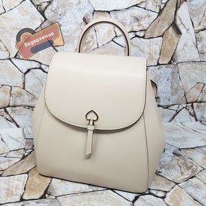 NWT  Adel Medium Flap Backpack in Warm beige Leather WKRU6412 Kate Spade Cream